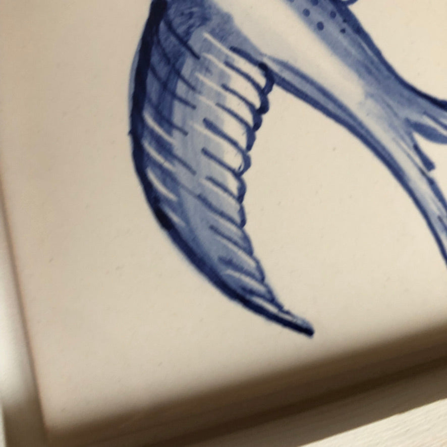 Swallow bird Handpainted azulejo glazed ceramic tile 15 cm x 15 cm /  Kézműves csempe