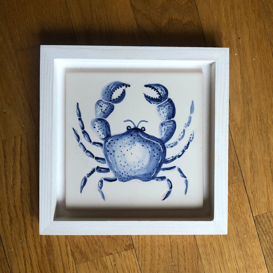 Crab Handpainted azulejo glazed ceramic tile 15 cm x 15 cm /  Kézműves csempe