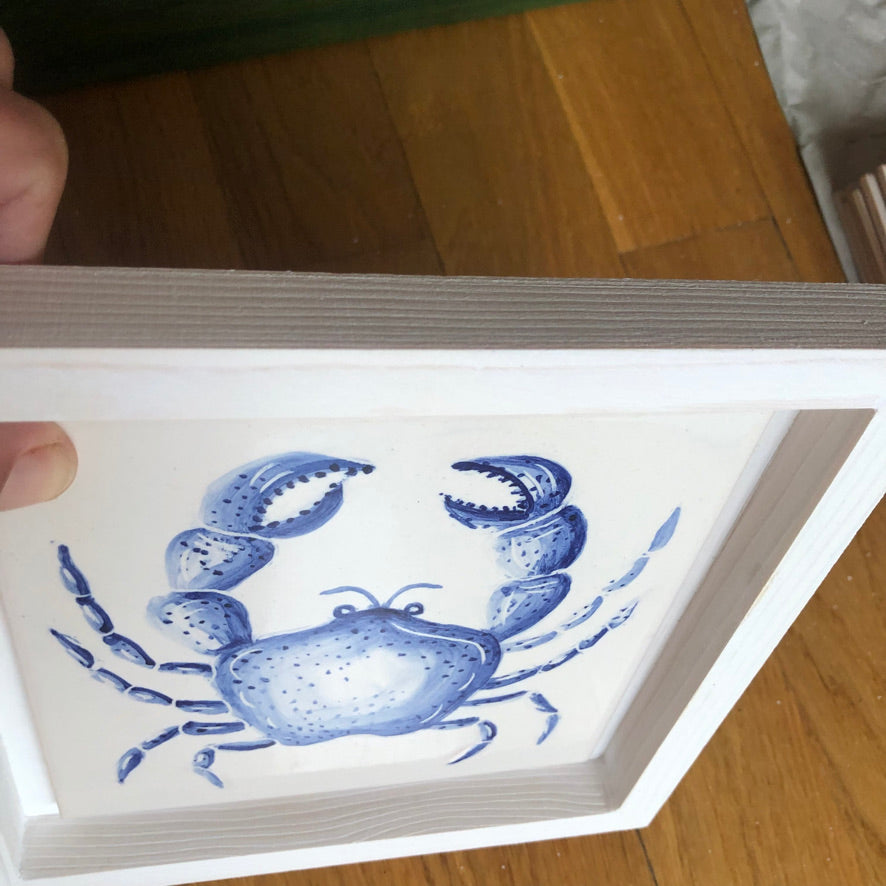Crab Handpainted azulejo glazed ceramic tile 15 cm x 15 cm /  Kézműves csempe