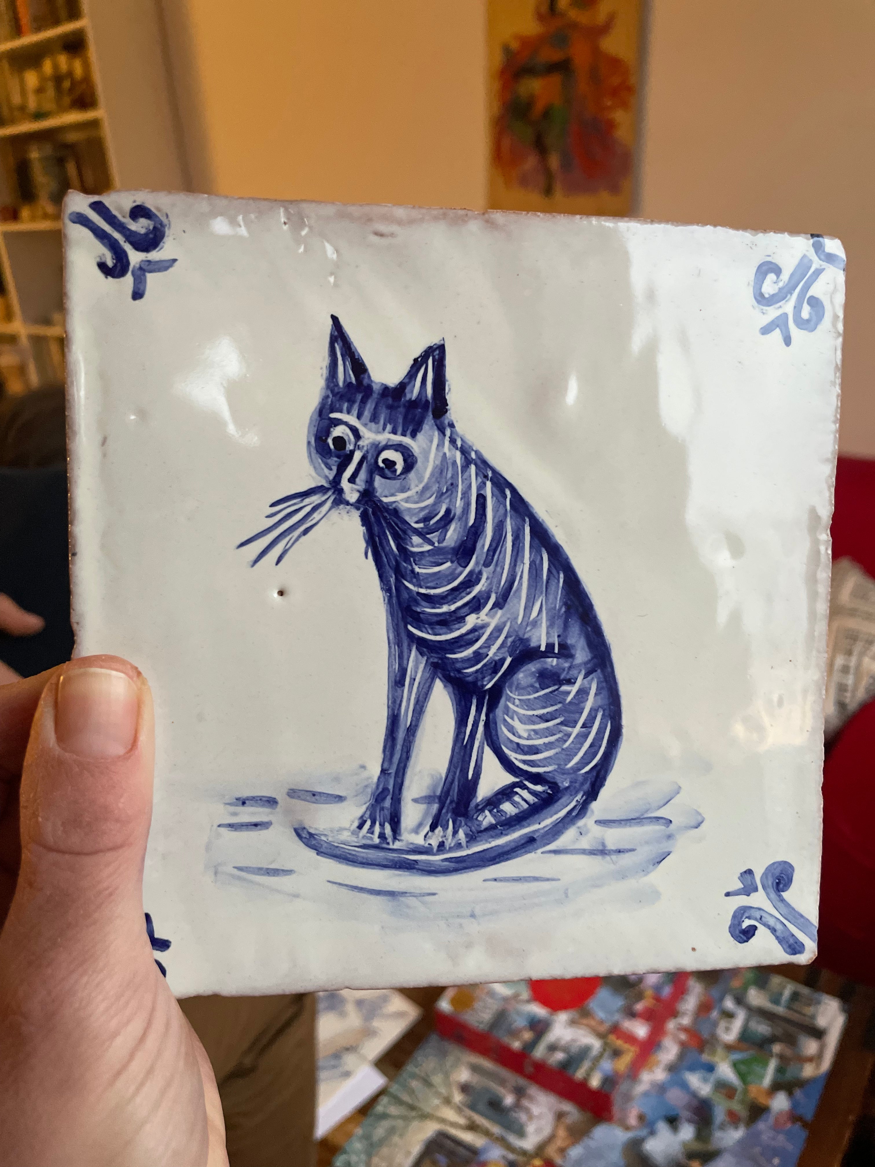 Cat motif Azulejo Handpainted Tile 15 cm x 15 cm