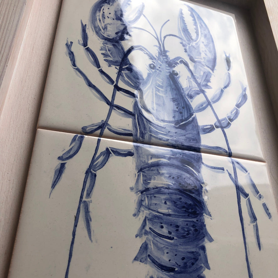 Handpainted Lobster fish double Tile /Kézműves csempe