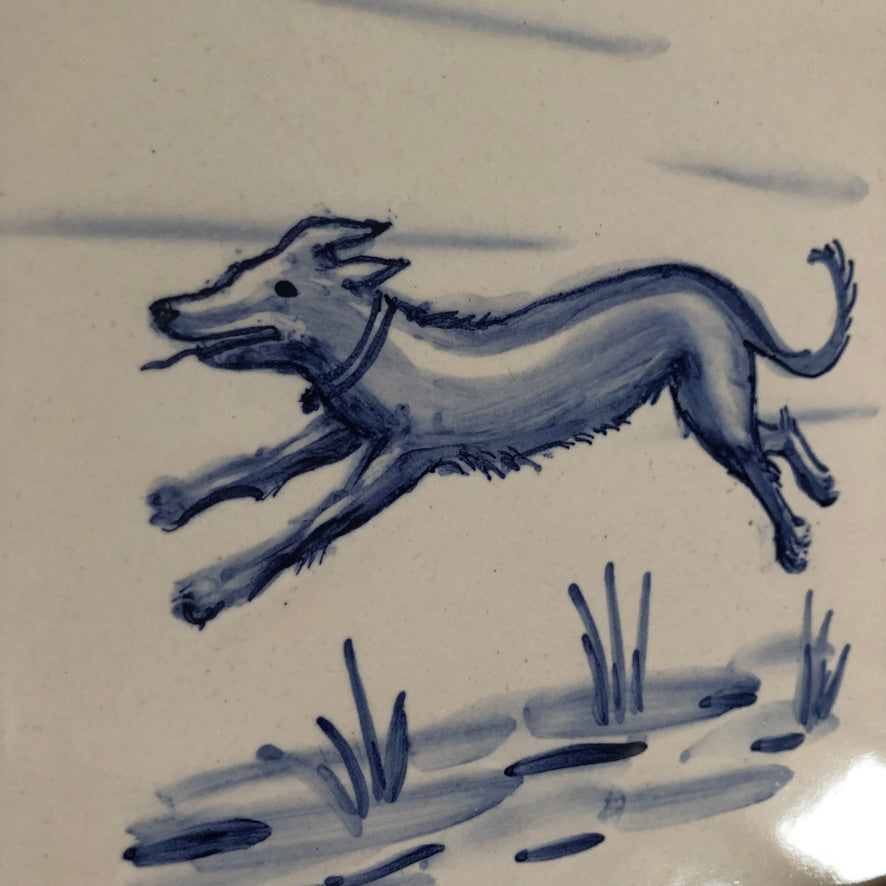 Dog Handpainted azulejo glazed ceramic tile 15 cm x 15 cm /  Kézműves csempe