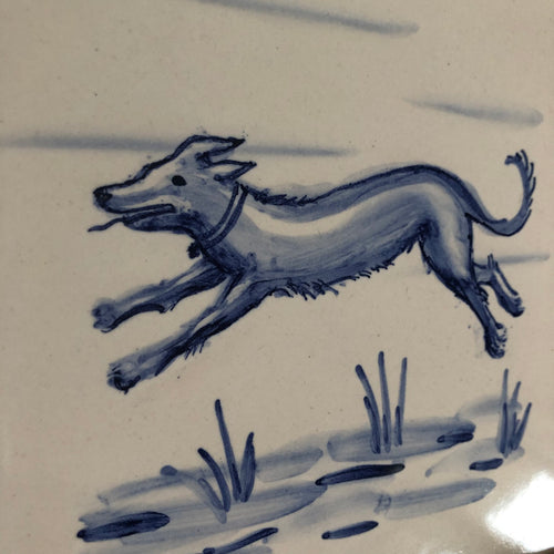 Dog Handpainted azulejo glazed ceramic tile 15 cm x 15 cm /  Kézműves csempe