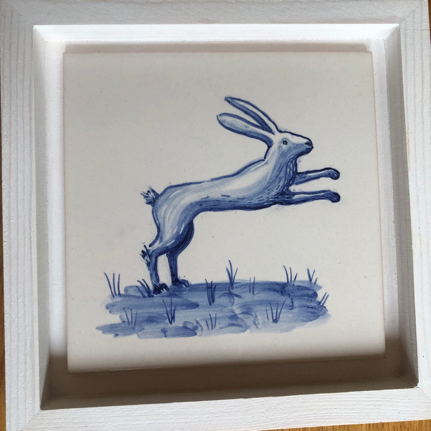 Rabbit Handpainted azulejo glazed ceramic tile 15 cm x 15 cm /  Kézműves csempe