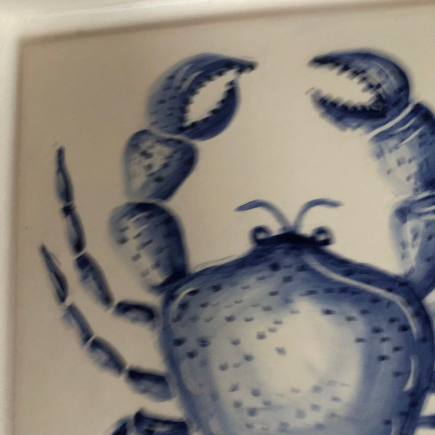 Crab Handpainted azulejo glazed ceramic tile 15 cm x 15 cm /  Kézműves csempe