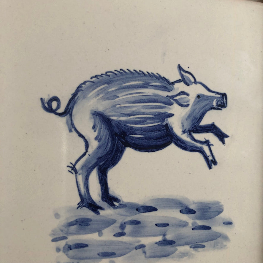 Wildboar motif Azulejo Handpainted Tile 15 cm x 15 cm/  Kézműves csempe