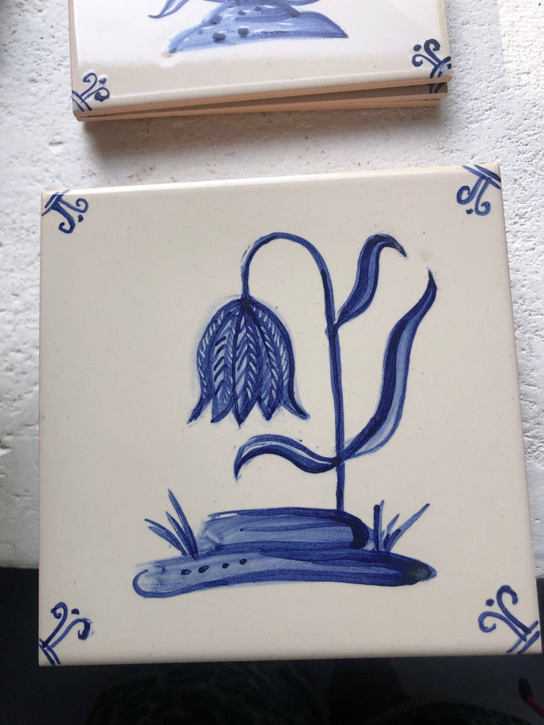 Flower motif Handpainted azulejo glazed ceramic tile mural/ Backsplash /  Kézműves csempefal