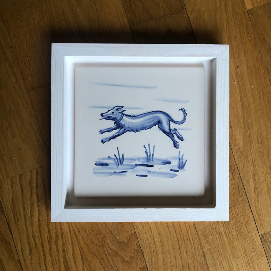 Dog Handpainted azulejo glazed ceramic tile 15 cm x 15 cm /  Kézműves csempe