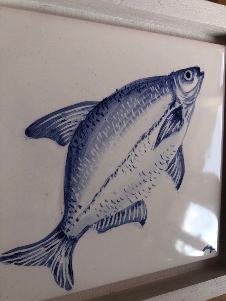 Fish motif Azulejo Handpainted Tile 15 cm x 15 cm/ Kézműves csempe