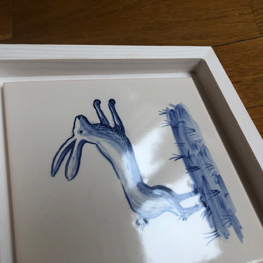Rabbit Handpainted azulejo glazed ceramic tile 15 cm x 15 cm /  Kézműves csempe