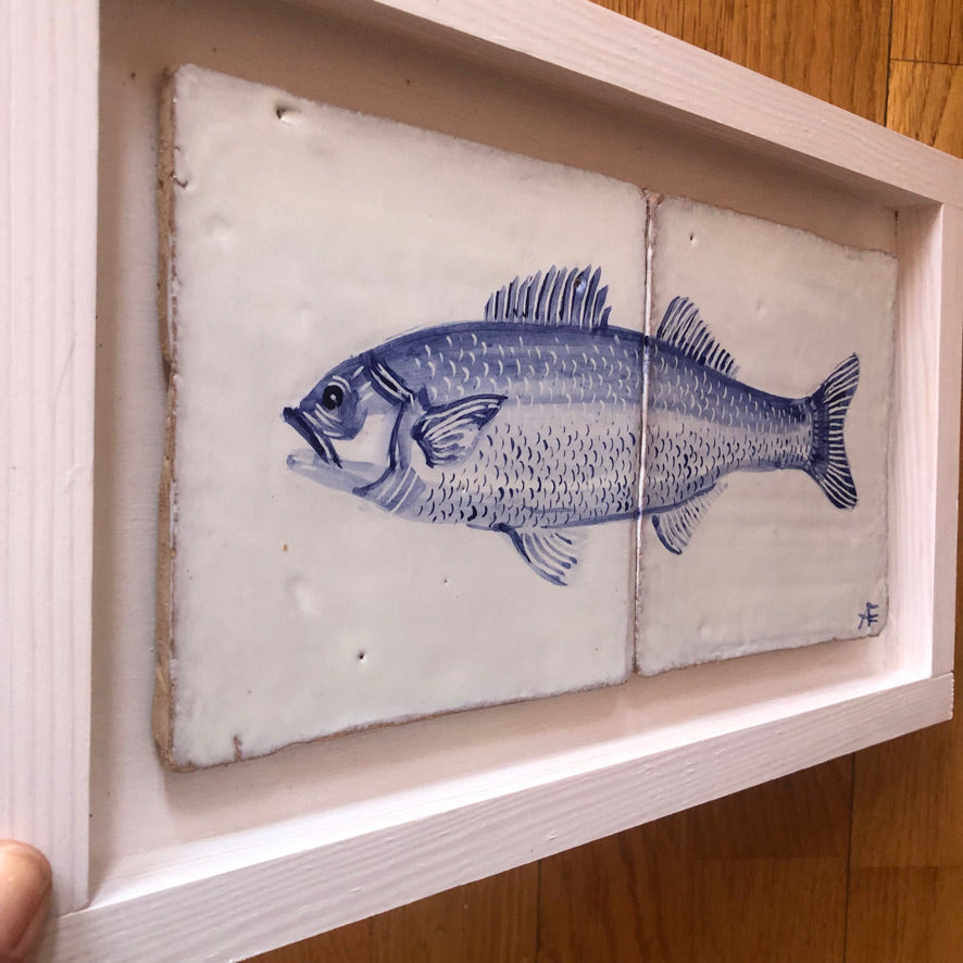 Fish motif Azulejo Handpainted Tile Mural 15 cm x 30 cm/ Kézműves csempe