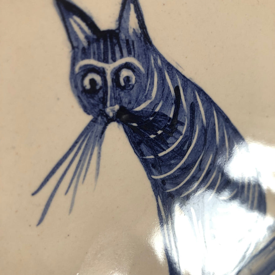 Cat motif Azulejo Handpainted Tile 15 cm x 15 cm /  Kézműves csempe
