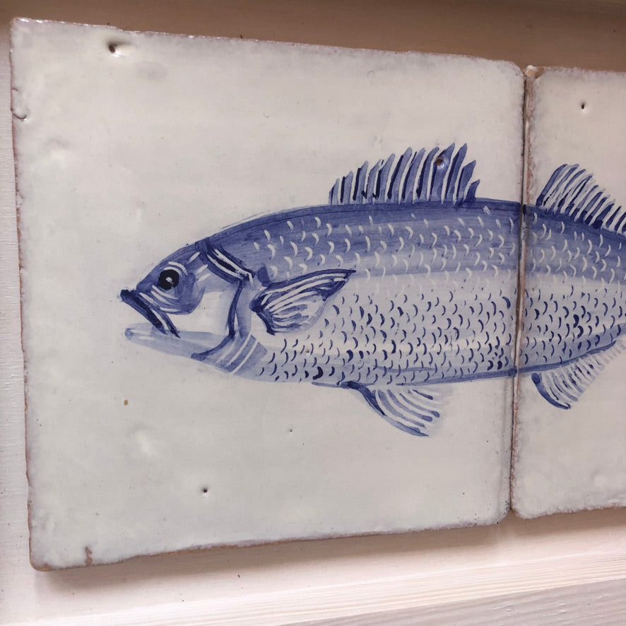Fish motif Azulejo Handpainted Tile Mural 15 cm x 30 cm/ Kézműves csempe