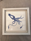 Squid Handpainted azulejo glazed ceramic tile 15 cm x 15 cm /  Kézműves csempe