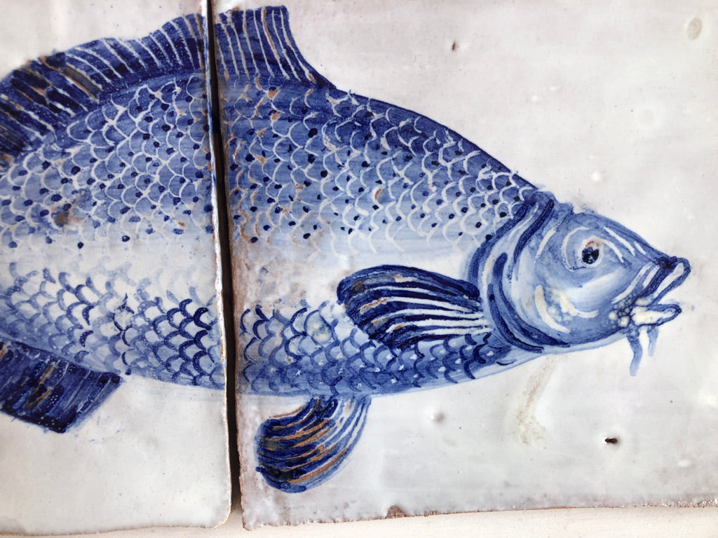 Carp fish motif Azulejo Handpainted Tile Mural 15 cm x 30 cm/ Kézműves csempe