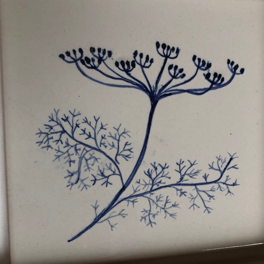 Fennel Handpainted azulejo glazed ceramic tile 15 cm x 15 cm /  Kézműves csempe