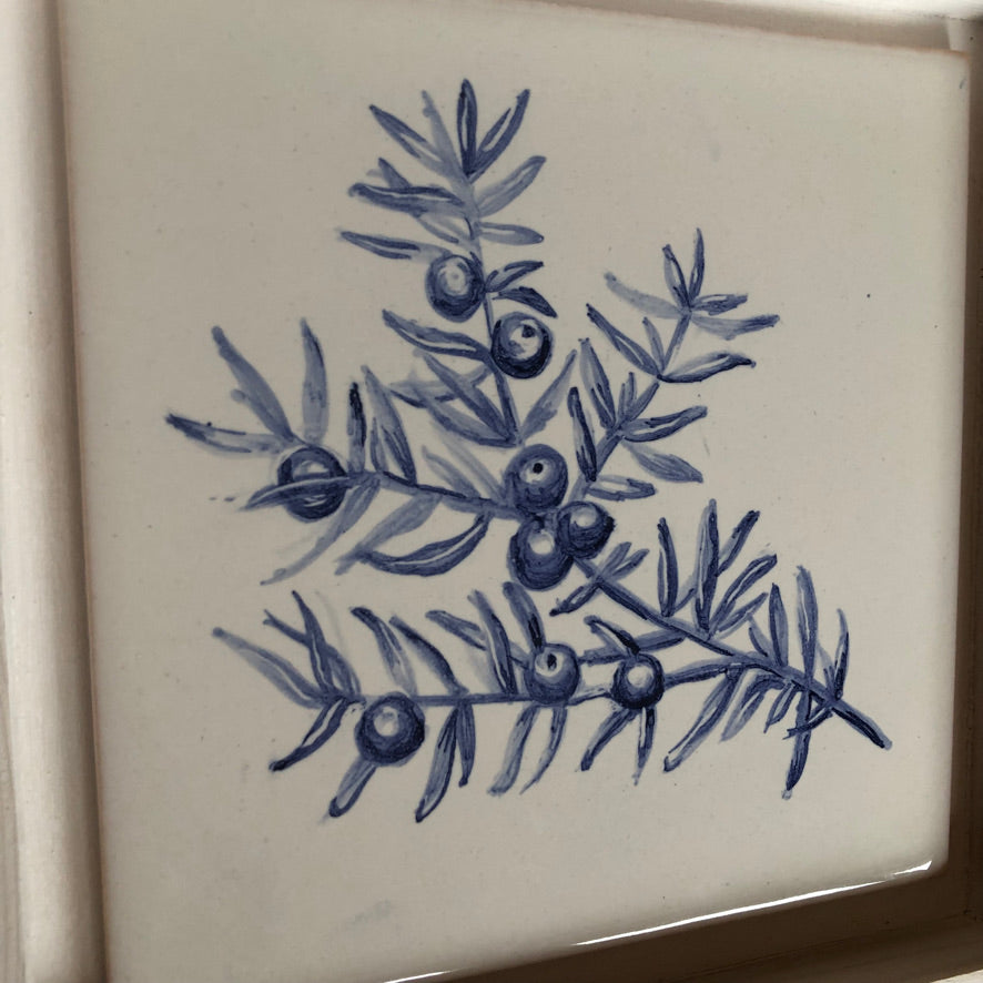 Juniper Handpainted azulejo glazed ceramic tile 15 cm x 15 cm /  Kézműves csempe