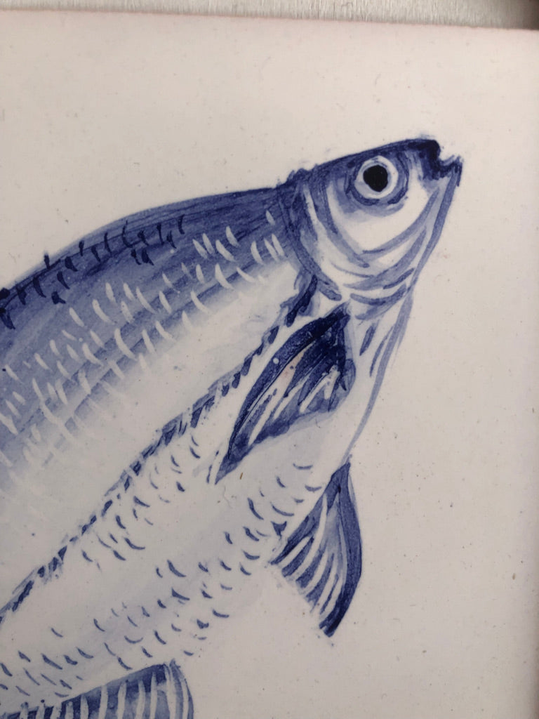 Fish motif Azulejo Handpainted Tile 15 cm x 15 cm/ Kézműves csempe