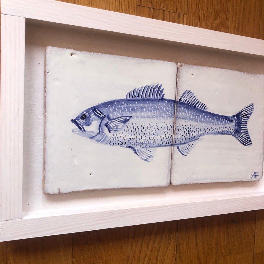Fish motif Azulejo Handpainted Tile Mural 15 cm x 30 cm/ Kézműves csempe