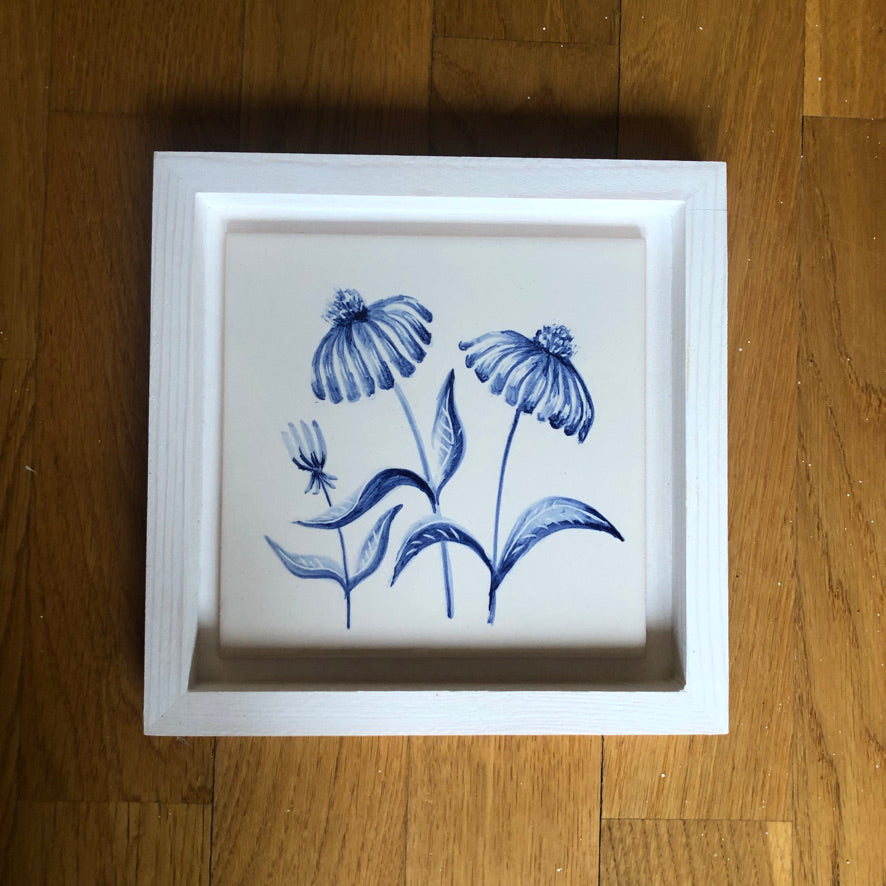 Echinacea Handpainted azulejo glazed ceramic tile 15 cm x 15 cm /  Kézműves csempe