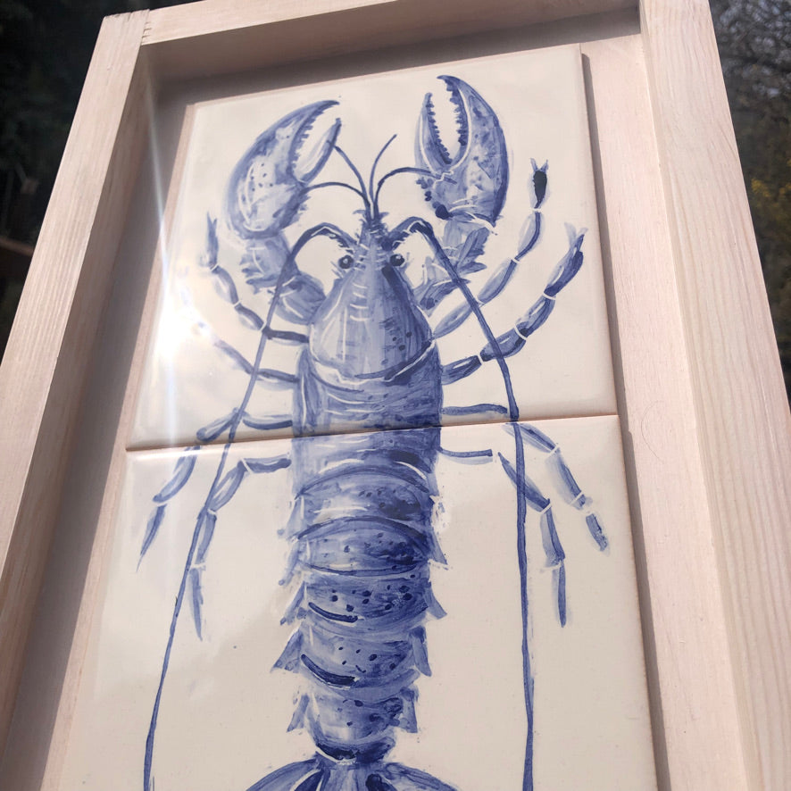 Handpainted Lobster fish double Tile /Kézműves csempe