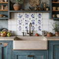 Flower motif Handpainted azulejo glazed ceramic tile mural/ Backsplash /  Kézműves csempefal