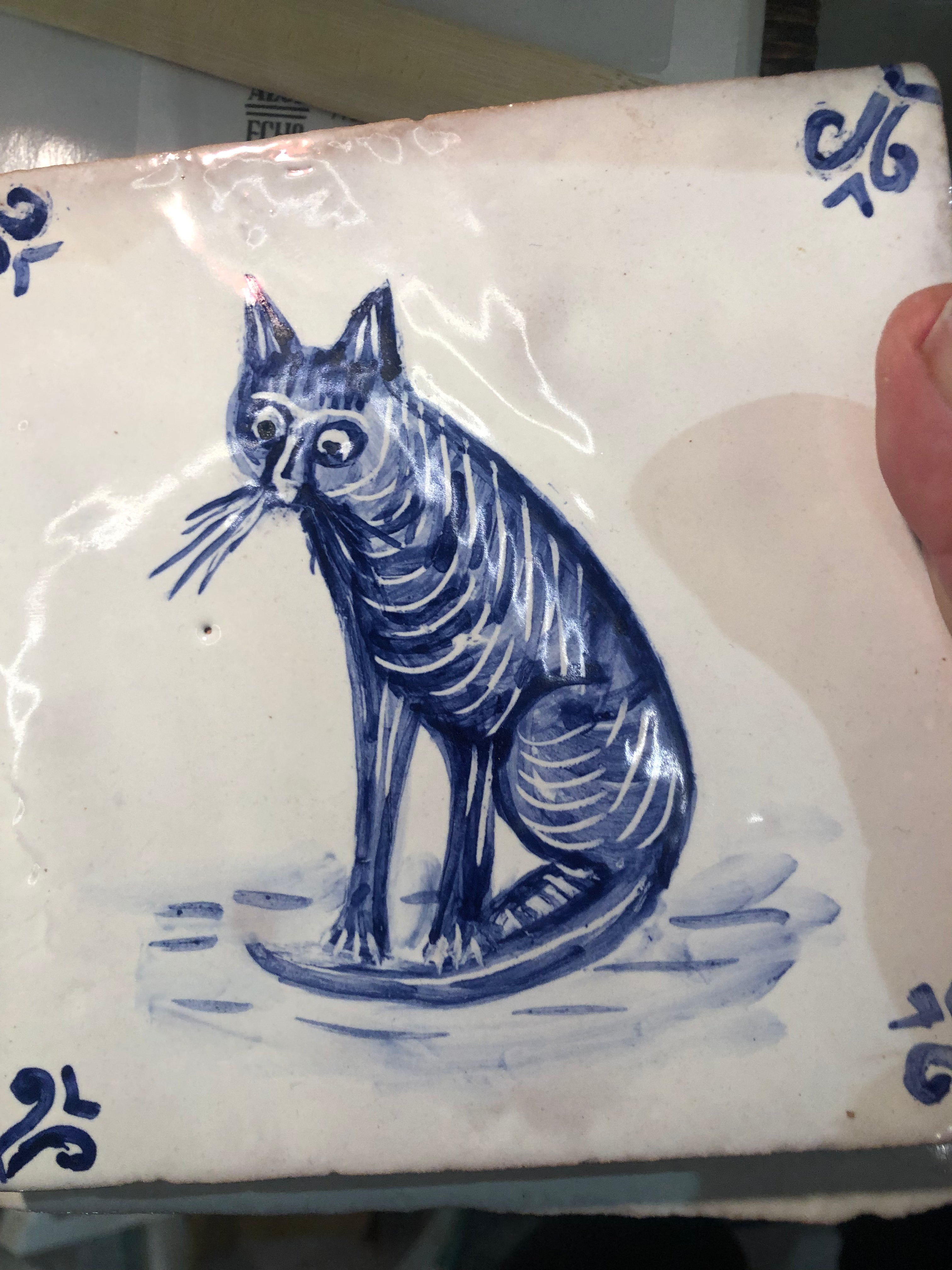 Cat motif Azulejo Handpainted Tile 15 cm x 15 cm