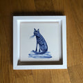 Cat motif Azulejo Handpainted Tile 15 cm x 15 cm /  Kézműves csempe
