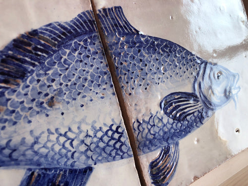 Carp fish motif Azulejo Handpainted Tile Mural 15 cm x 30 cm/ Kézműves csempe