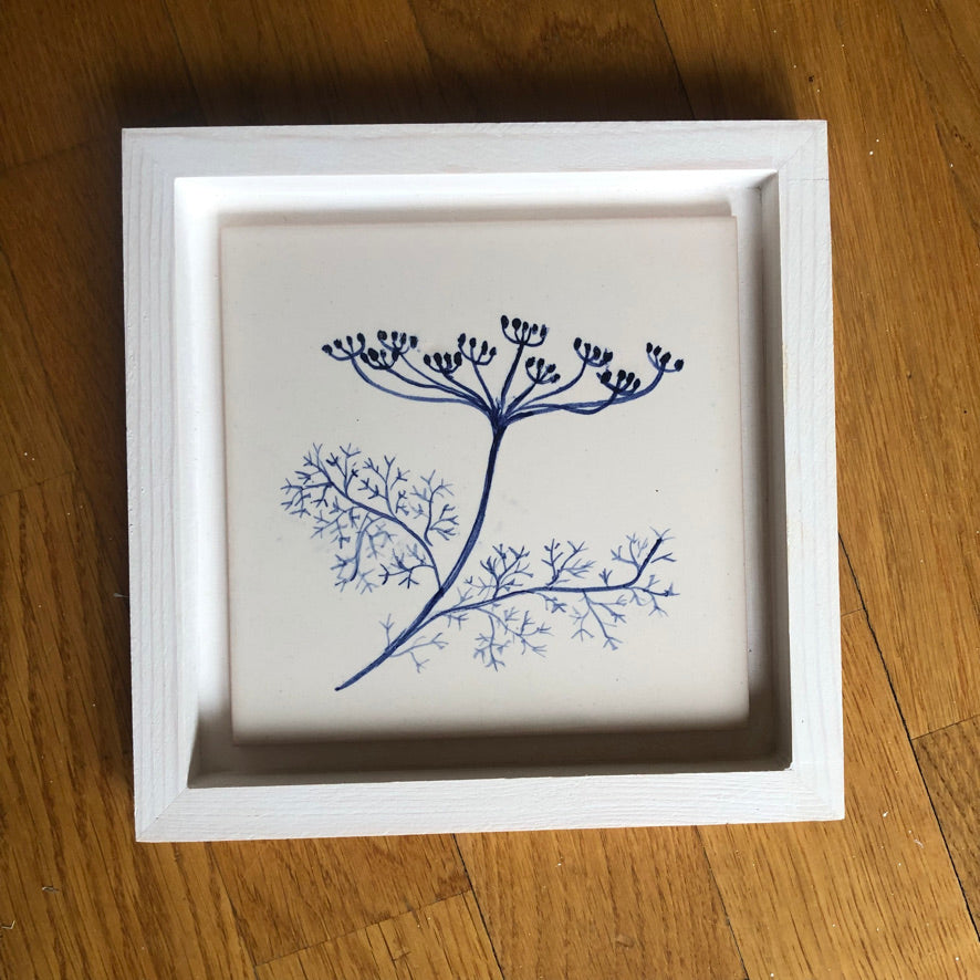 Fennel Handpainted azulejo glazed ceramic tile 15 cm x 15 cm /  Kézműves csempe