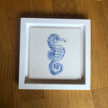 Seahorse motif Azulejo Handpainted Tile 15 cm x 15 cm /  Kézműves csempe