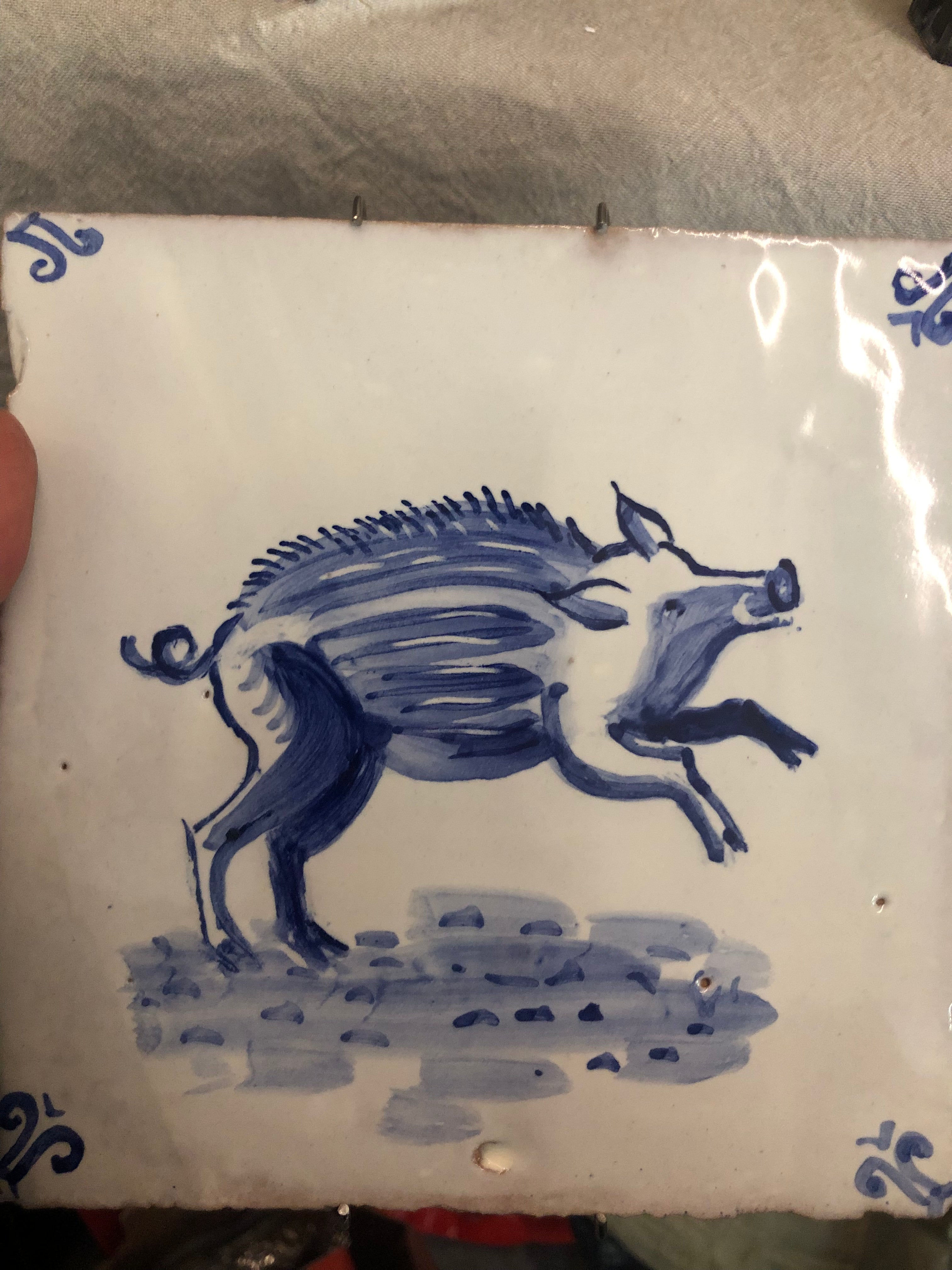 Wildboar motif Azulejo Handpainted Tile 15 cm x 15 cm