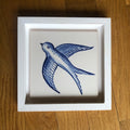 Swallow bird Handpainted azulejo glazed ceramic tile 15 cm x 15 cm /  Kézműves csempe