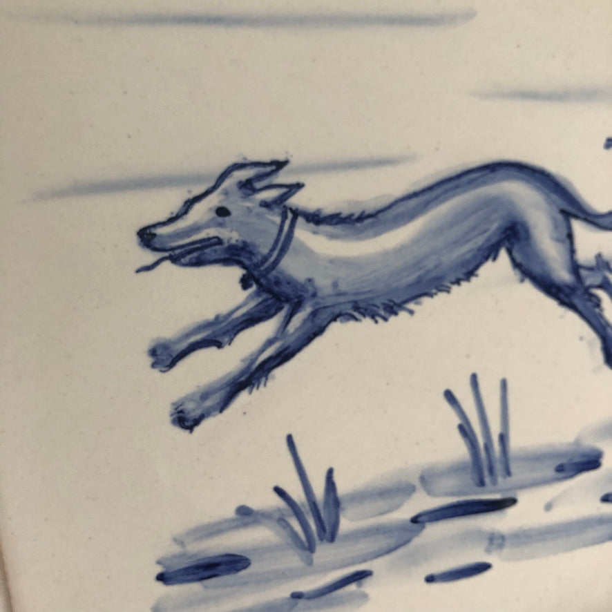 Dog Handpainted azulejo glazed ceramic tile 15 cm x 15 cm /  Kézműves csempe