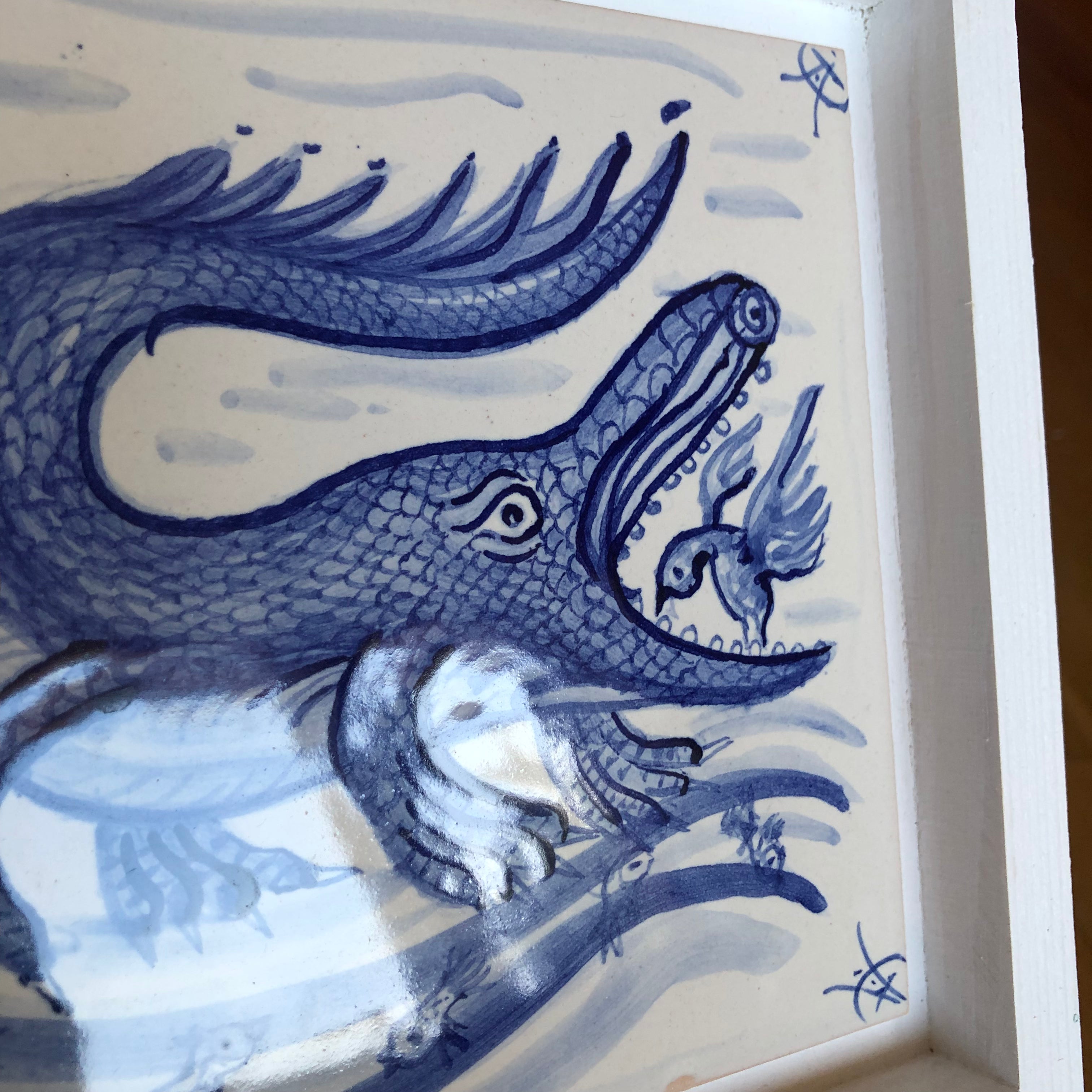 Crocodile Handpainted azulejo glazed ceramic tile 15 cm x 15 cm /  Kézműves csempe