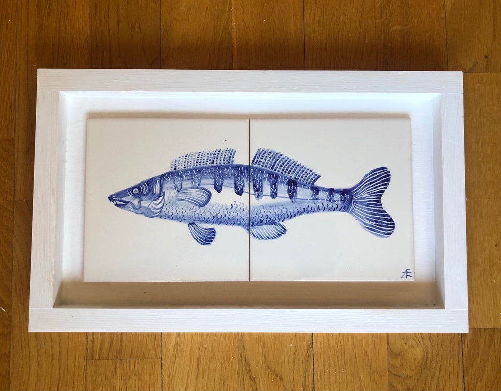 Handpainted pikeperch/ walleye fish double Tile /  Kézműves csempekép Fogas süllő