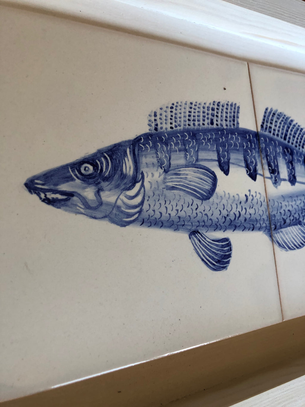 Handpainted pikeperch/ walleye fish double Tile /  Kézműves csempekép Fogas süllő