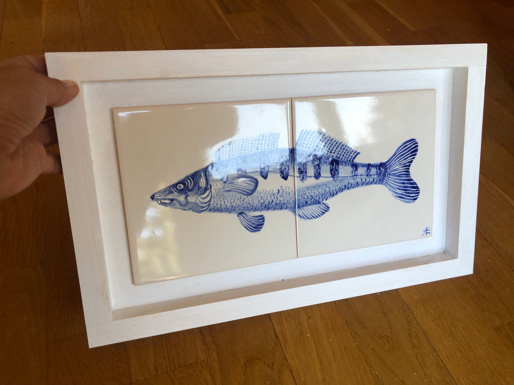 Handpainted pikeperch/ walleye fish double Tile /  Kézműves csempekép Fogas süllő
