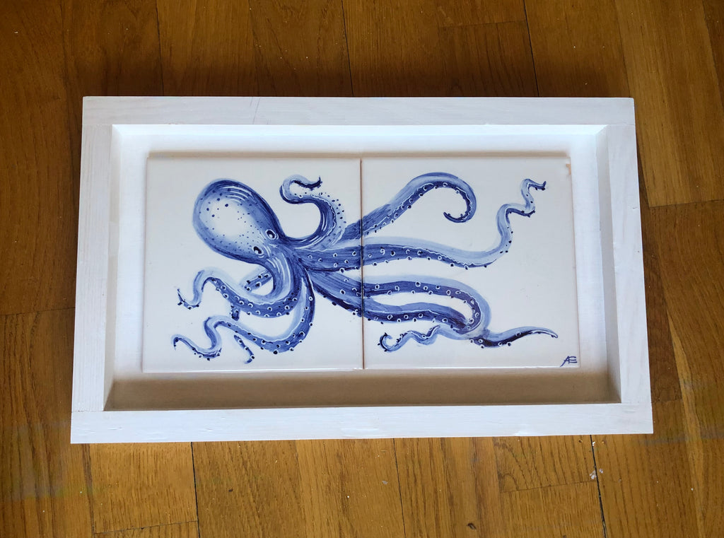 Handpainted octopus fish double Tile /  Kézműves csempekép
