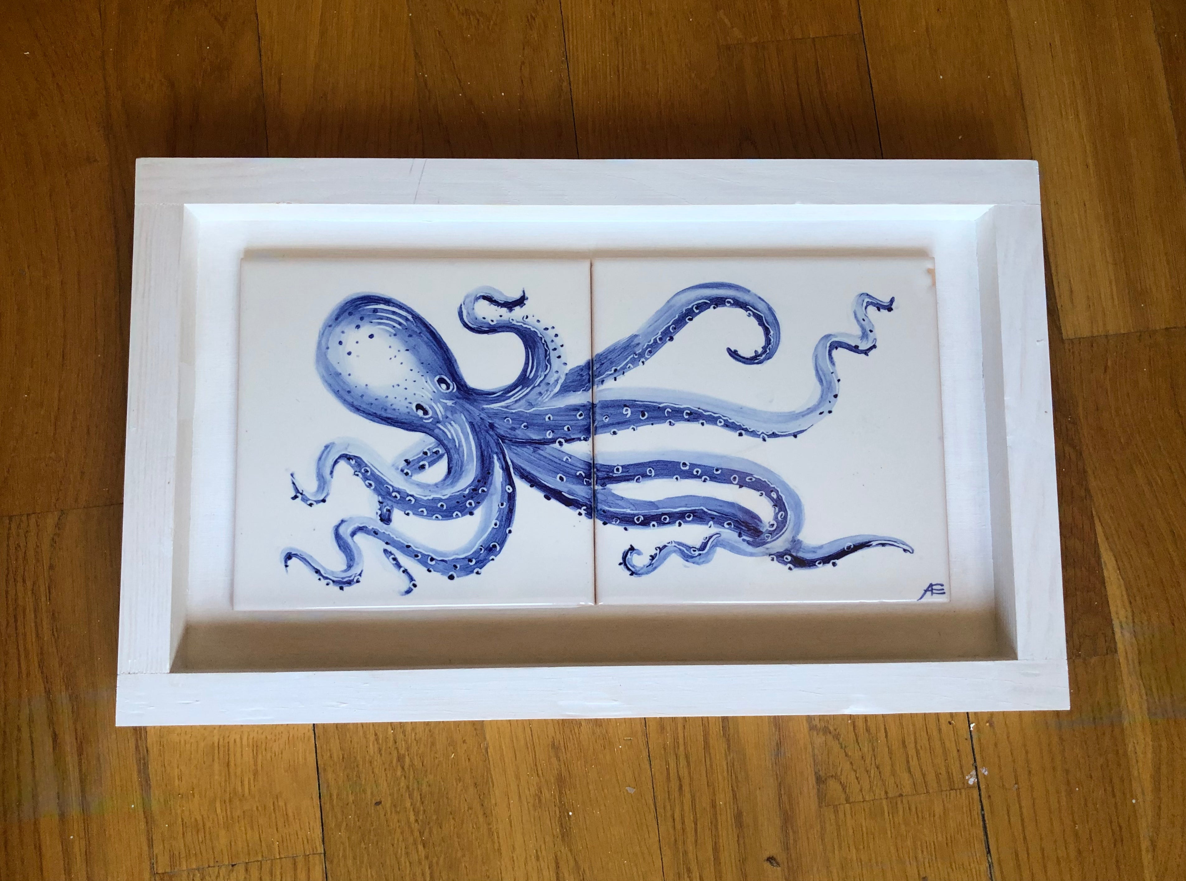 Handpainted octopus fish double Tile /  Kézműves csempekép