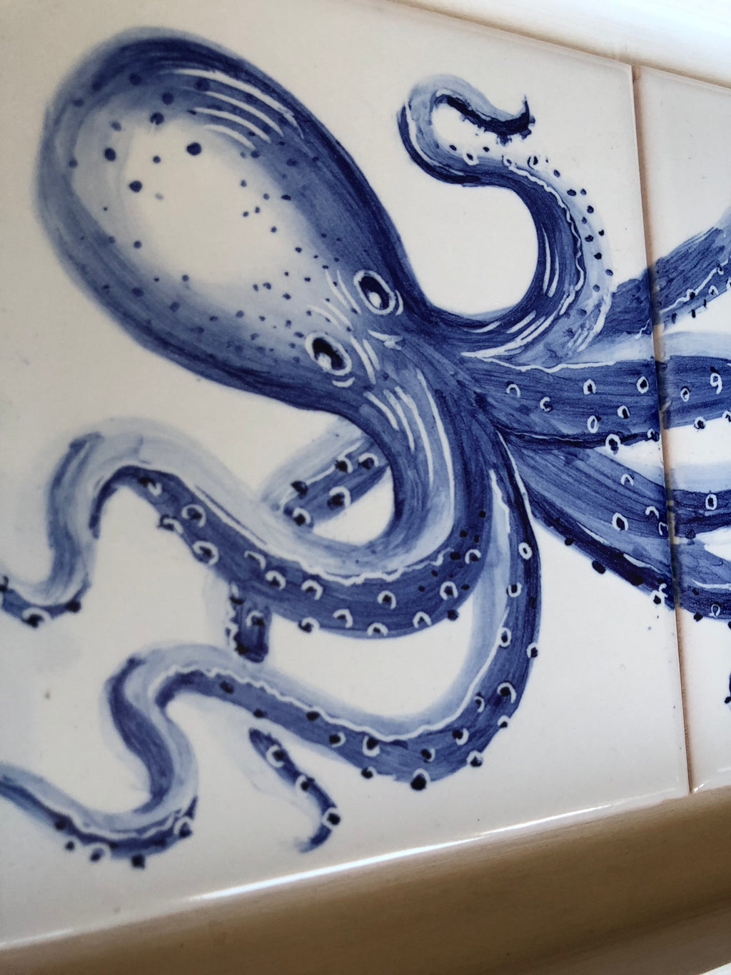 Handpainted octopus fish double Tile /  Kézműves csempekép