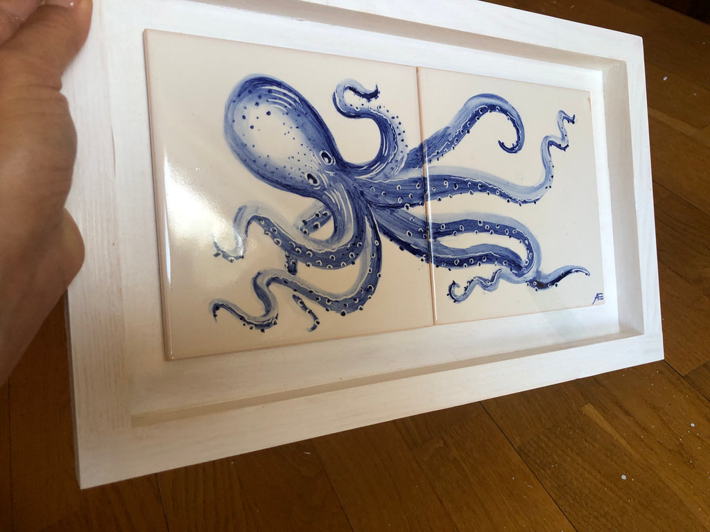 Handpainted octopus fish double Tile /  Kézműves csempekép